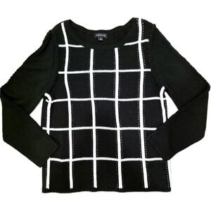 Trouvé Black White Windowpane Knit Sweater Womens Large Braided Crew Neck Soft